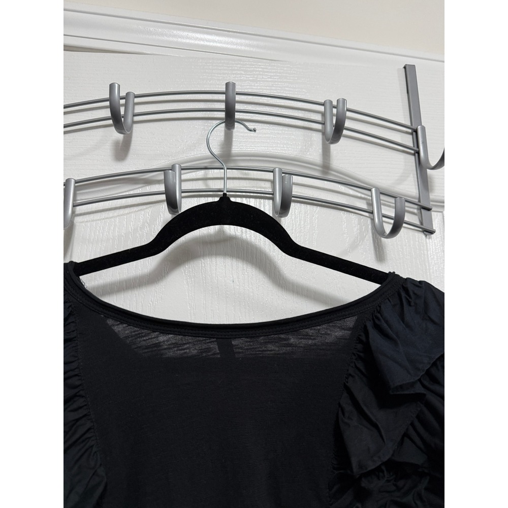Anthropologie Black Ruffle Neck Long Sleeve Top Women's S Cotton Feminine Chic - Picture 12 of 16